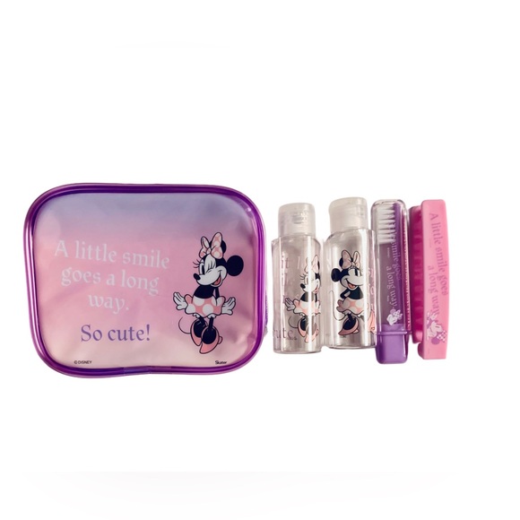 Disney Minnie Mouse Mini Travel Toiletry 5 pc Set Toothbrush Comb Bottle Kawaii - Picture 6 of 8